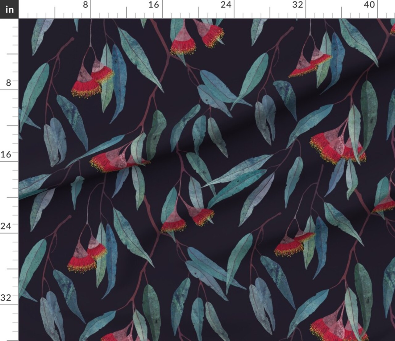 Eucalyptus Leaves Flowers Flower Japanese Botanical Tropical Plants Watercolor Print Modern Home Decor Custom Printed Fabric by Spoonflower Various Fabrics by the Yard or Fat Quarter